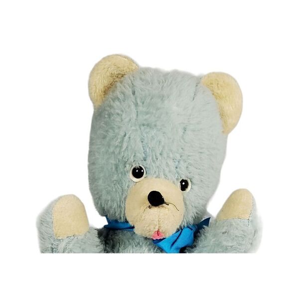 Vintage Teddy Bear Plush Blue Moveable Arms Head Bow Tongue Out Stuffed Animal - Picture 4 of 12